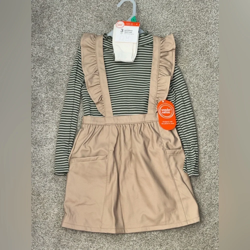 Tan Pleather Dress with Striped Top